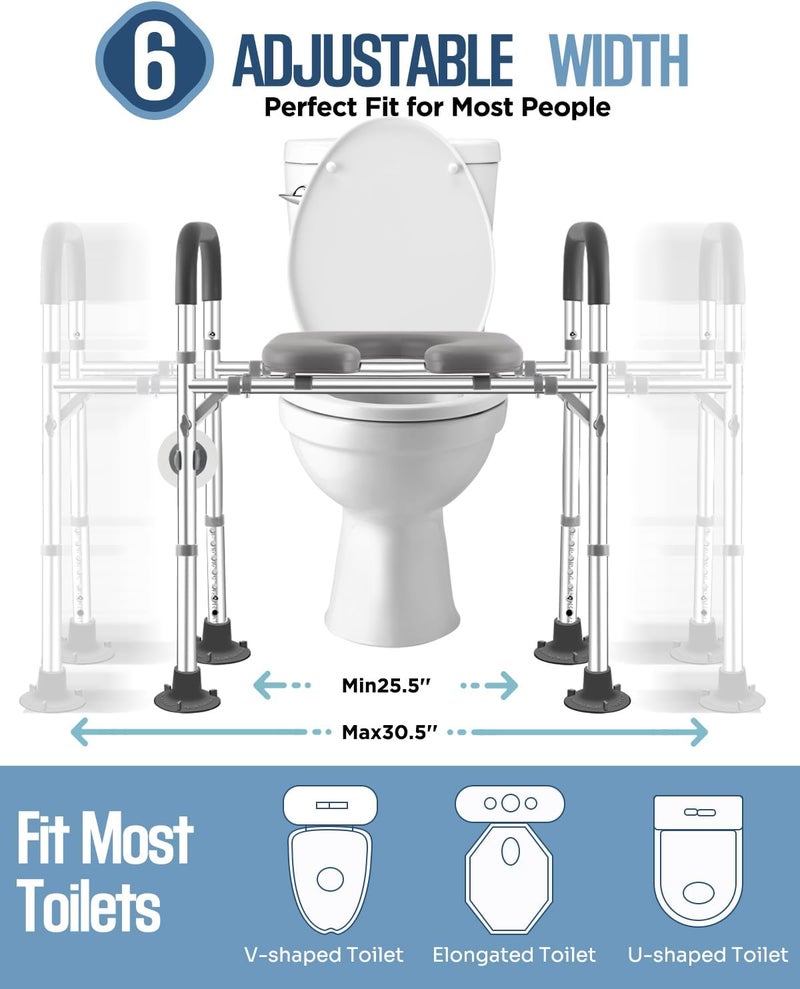 Brosive Toilet Seat Riser with Handles, 500lb Raised Toilet Seat, Adjustable Height & Width, Handicap Raised Toilet Chair for Seniors, Fit Any Toilet - Image 4